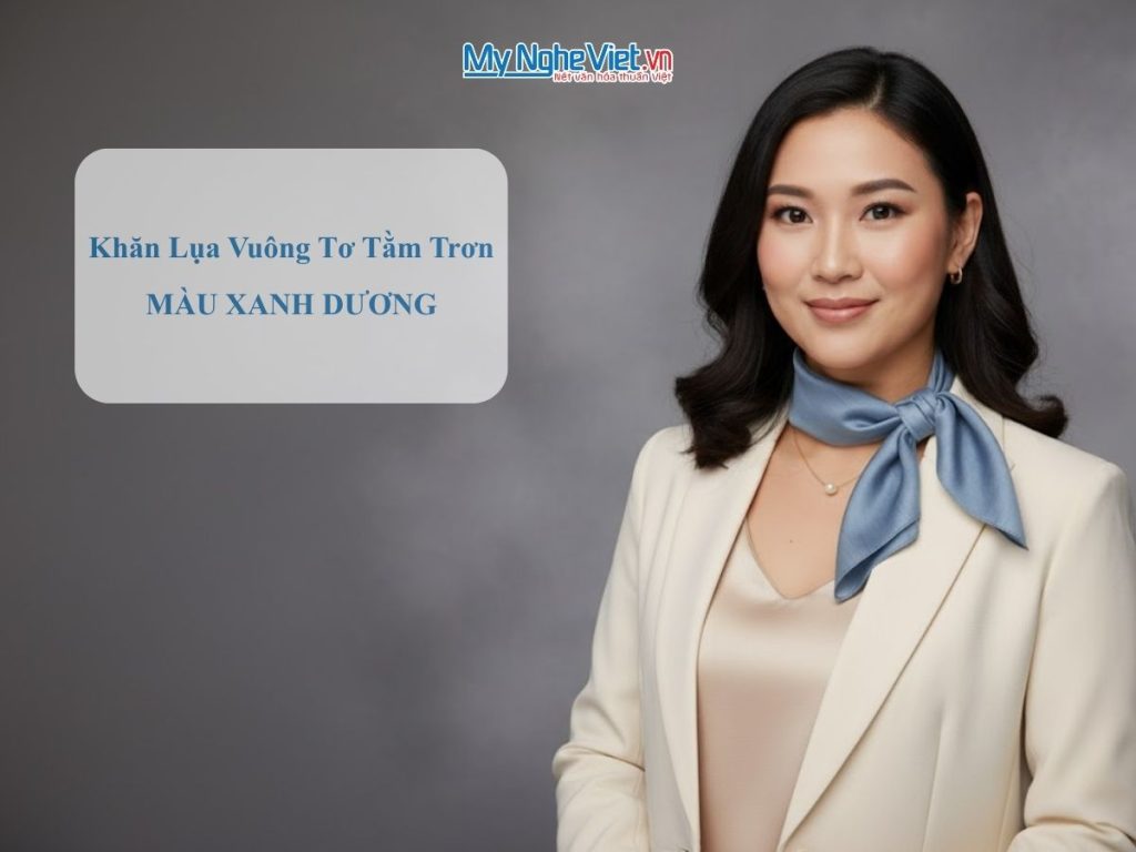 Khăn lụa vuông tơ tằm trơn màu xanh dương