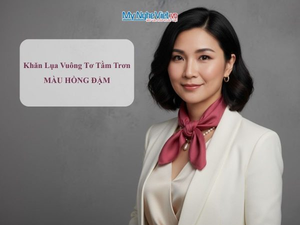 Khăn lụa vuông tơ tằm trơn màu hồng đậm