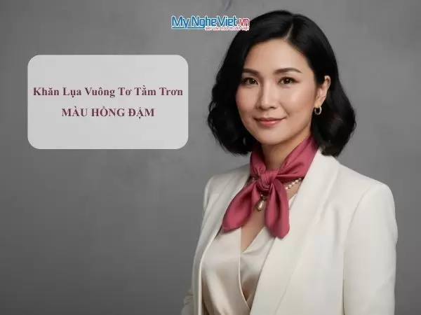 Khăn lụa vuông tơ tằm trơn màu hồng đậm