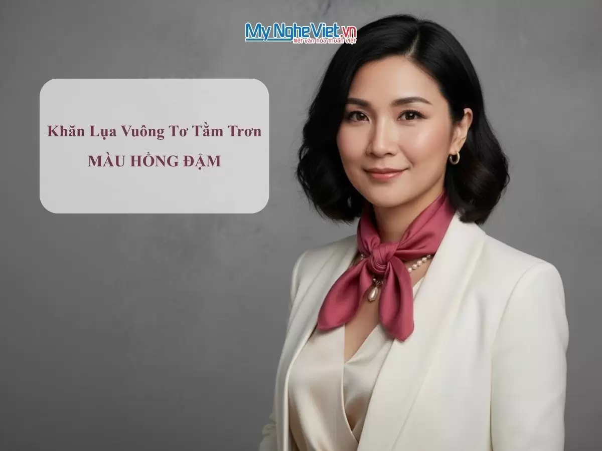 Khăn lụa vuông tơ tằm trơn màu hồng đậm