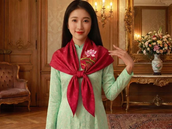 Khăn Lụa Hà Đông Thêu Hoa Sen Họa Tiết Sen Dây Màu Tím Hồng 90x90cm KLTA9090/22