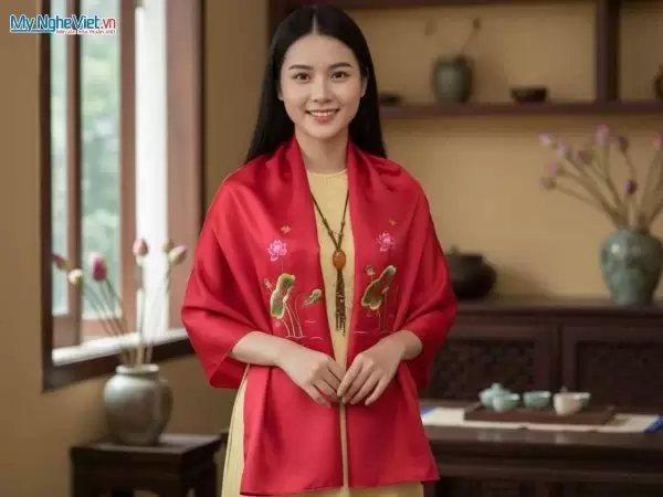 Khăn lụa thêu hoa