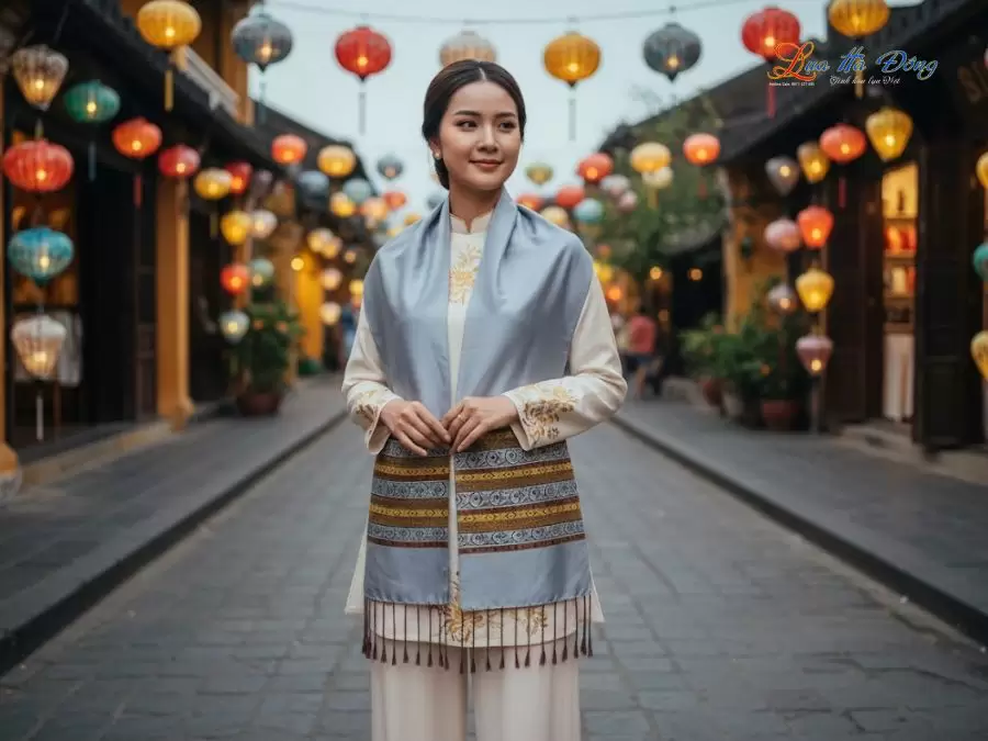 khan-lua-to-tam-hoa-tiet-tho-cam-nen-xam-4 Khăn lụa tơ tằm họa tiết thổ cẩm nền xám