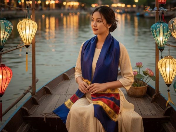 Khăn Lụa tơ tằm họa tiết trống đồng Văn Miếu Quốc Tử Giám