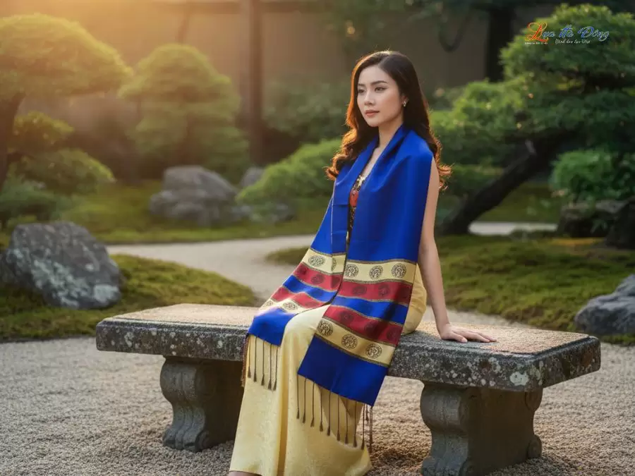 Khăn Lụa tơ tằm họa tiết trống đồng Văn Miếu Quốc Tử Giám