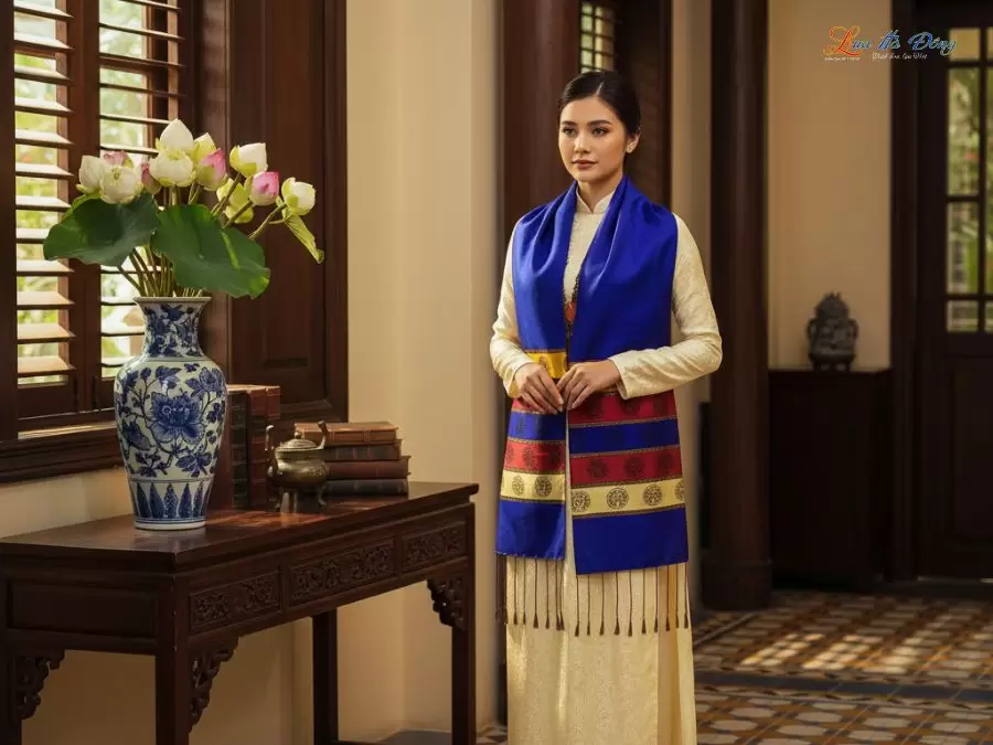 Khăn Lụa tơ tằm họa tiết trống đồng Văn Miếu Quốc Tử Giám