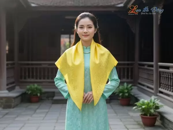 Khăn Lụa Vuông Tơ Tằm Thêu Hoa Sen Họa Tiết Hoa Cúc Vàng Tươi