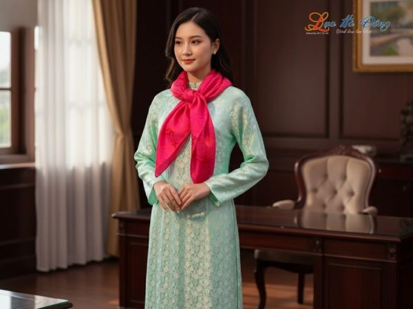 Khăn Lụa Vuông Tơ Tằm Thêu Hoa Sen Họa Tiết Trống Đồng Màu Hồng