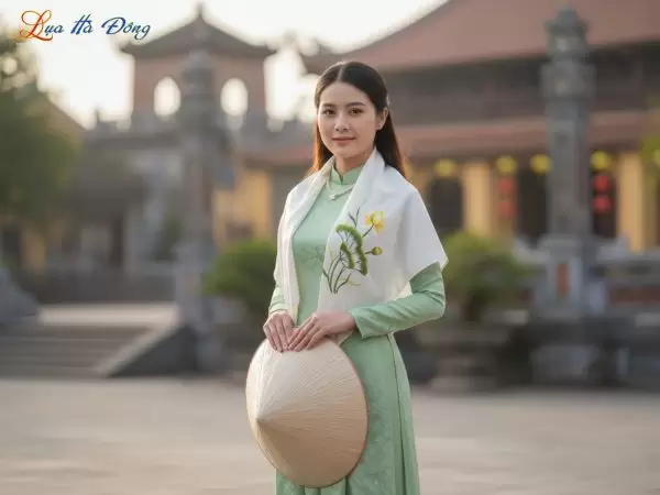 Khăn Lụa Vuông Tơ Tằm Thêu Sen Trơn Màu Trắng