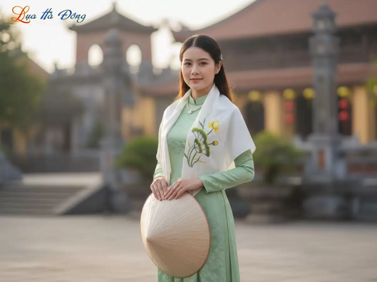 Khăn Lụa Vuông Tơ Tằm Thêu Sen Trơn Màu Trắng