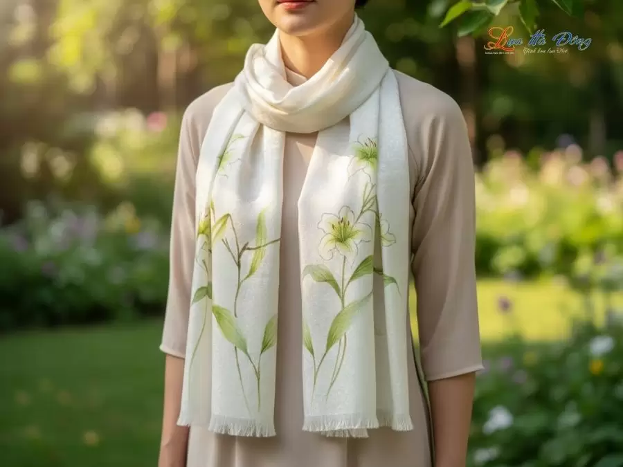 Khăn lụa dệt hoa vẽ tay 100% silk cao cấp