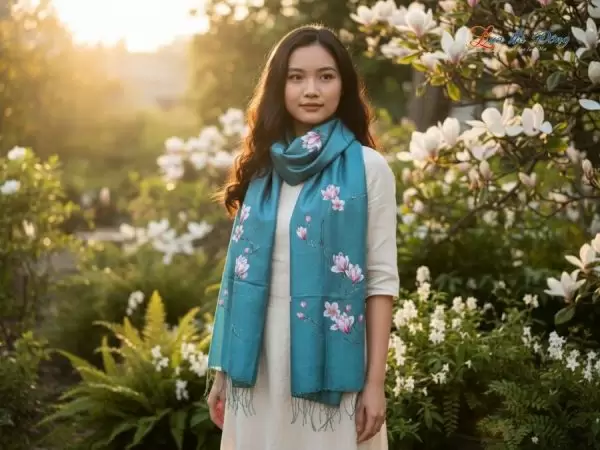 Khăn lụa tơ tằm 100% silk họa tiết hoa mộc lan vẽ tay
