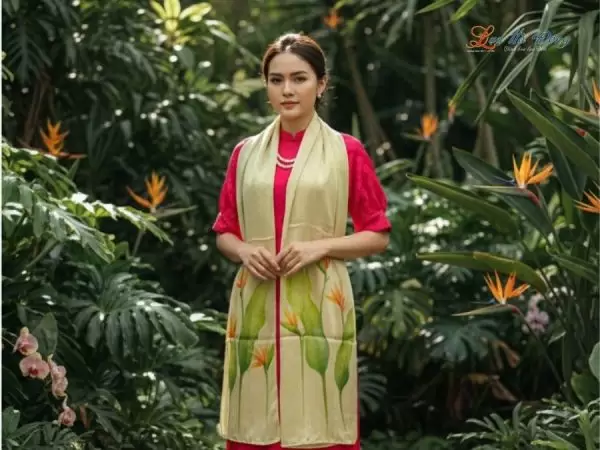 Khăn lụa tơ tằm 100% silk họa tiết hoa thiên điểu vẽ tay