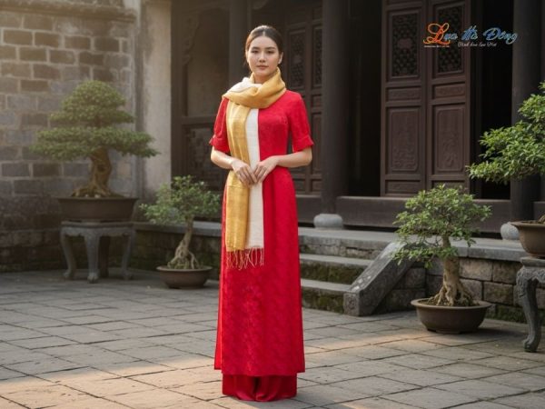 Khăn lụa tơ tằm loang màu vàng đồng 100% silk
