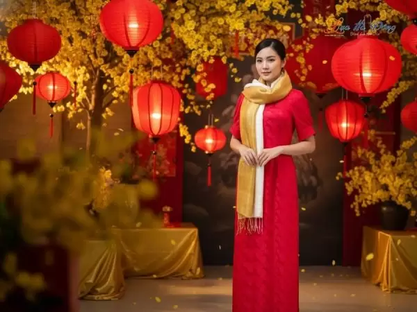 Khăn lụa tơ tằm loang màu vàng đồng 100% silk