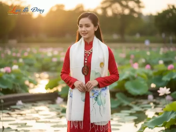 Khăn lụa tơ tằm vẽ tay hoa tua rua 100% silk