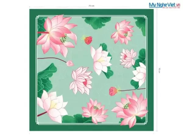 Khăn lụa vuông Latin hoạt tiết in hoa sen