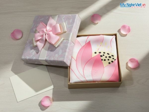 Khăn lụa vuông Latin hoạt tiết in hoa sen