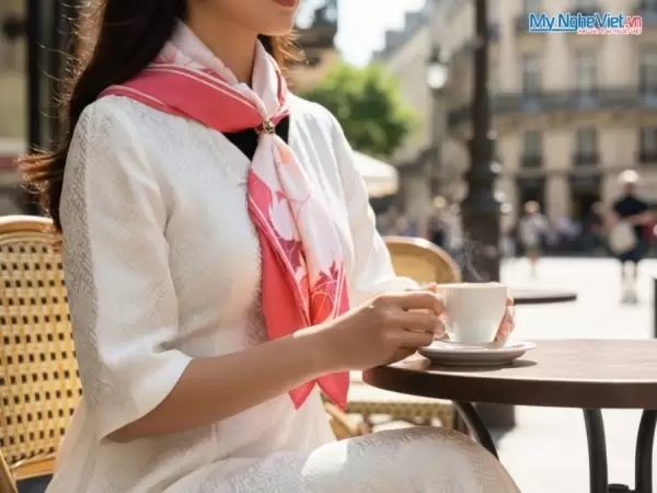 Khăn lụa vuông Latin hoạt tiết in hoa sen