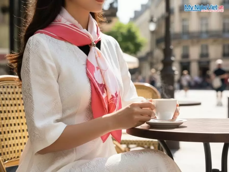 Khăn lụa vuông Latin hoạt tiết in hoa sen