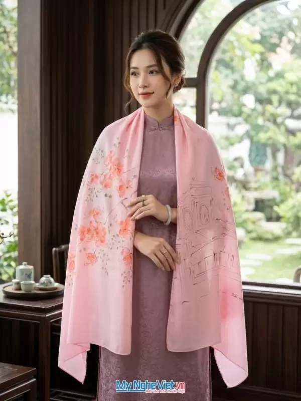 Set quà tặng khăn lụa vẽ tay và hộp trang sức sơn mài cao cấp