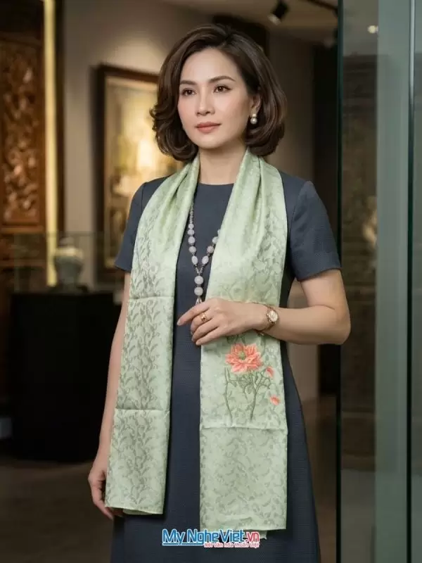 Khăn lụa tơ tằm thêu tay cao cấp