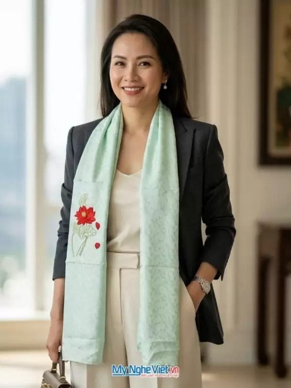 Khăn lụa tơ tằm thêu tay cao cấp