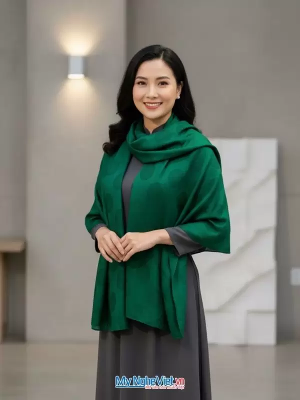 Khăn Lụa Tơ Tằm Vân Cổ Triện Thọ Màu Xanh Lá 80x180cm KLNL89-12