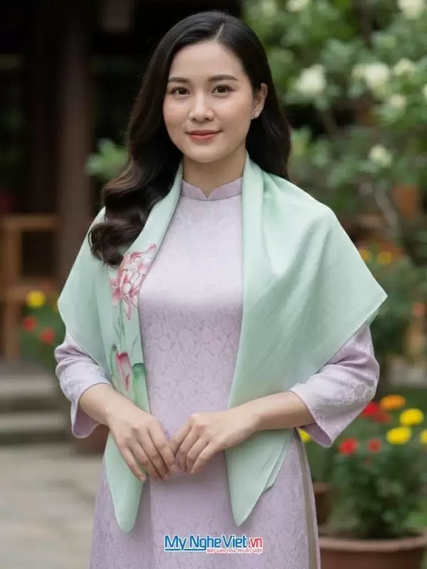 Khăn Lụa Tơ Tằm Vẽ Hoa Màu Xanh Lá 85 x 85 cm MNV-PT8585/4