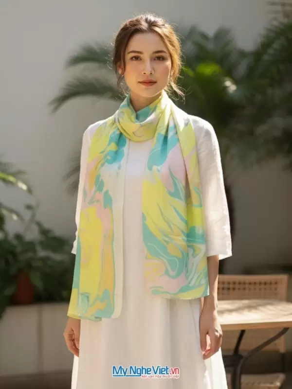 Khăn Lụa Tơ Tằm Vẽ Thủy Ấn 90x178 cm MNV-KLNC90178/2